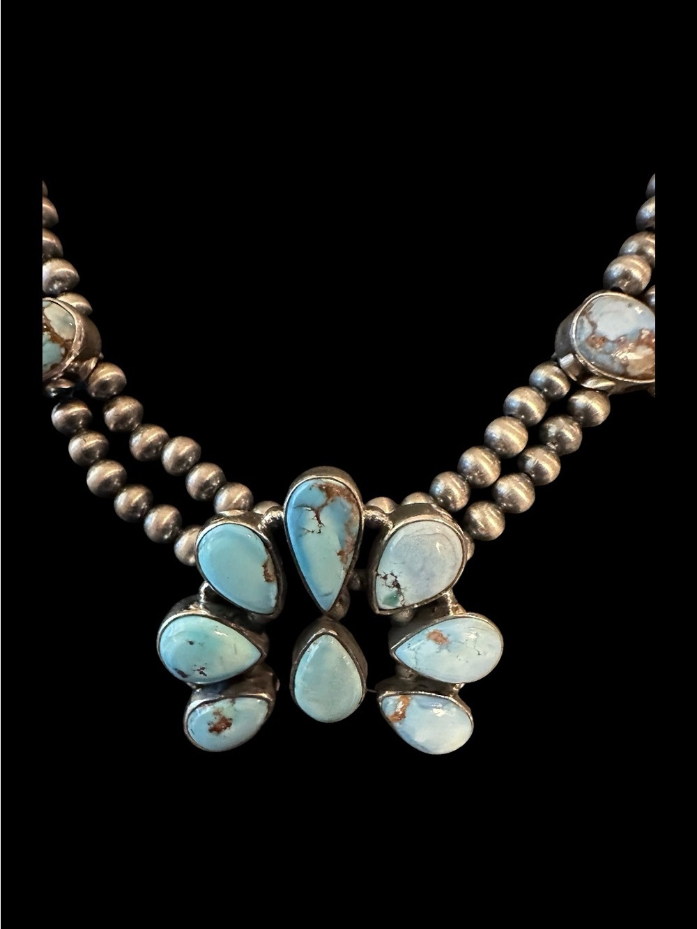 Golden Hills Squash Blossom Sterling Silver Necklace - Picture 2 of 9